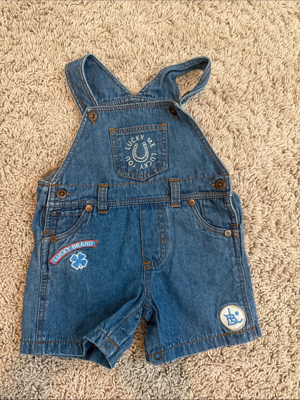 Lucky Brand Dark Blue Denim Short Overalls with Patches